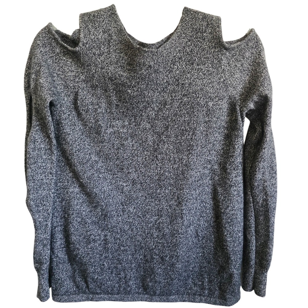 AQUA XS Cashmere Cold Shoulder Turtleneck Sweater Gray Cozy Minimalist Soft - Picture 5 of 9
